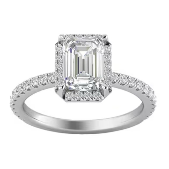 2 Ct TW Lab Grown Diamond Halo Engagement Ring Emerald Cut 14K White Gold Size 7 - Picture 2 of 9